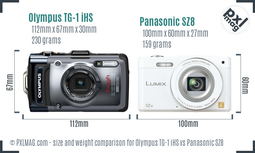 Olympus TG-1 iHS vs Panasonic SZ8 size comparison Olympus TG-1 iHS vs Panasonic SZ8 size comparison