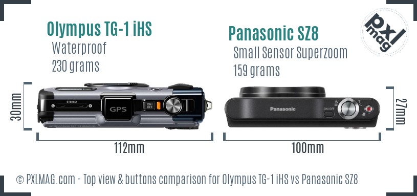 Olympus TG-1 iHS vs Panasonic SZ8 top view buttons comparison