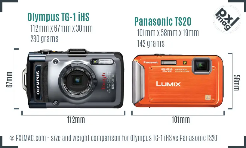 Olympus TG-1 iHS vs Panasonic TS20 size comparison