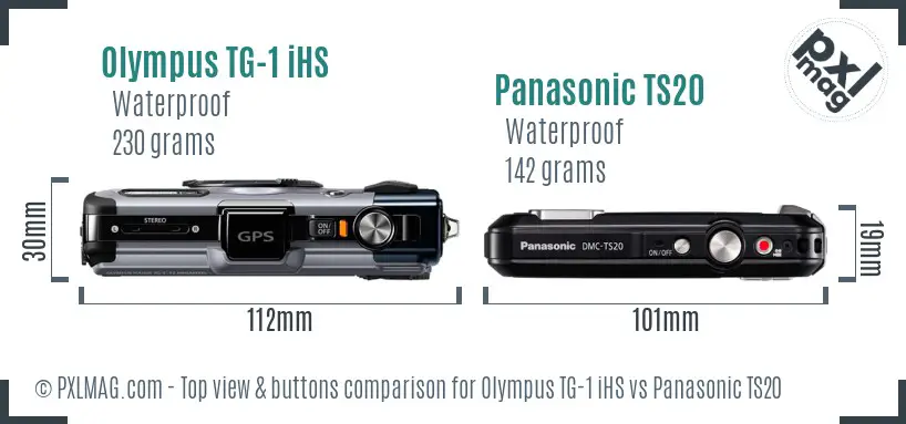 Olympus TG-1 iHS vs Panasonic TS20 top view buttons comparison