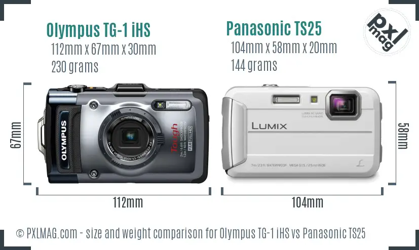 Olympus TG-1 iHS vs Panasonic TS25 size comparison