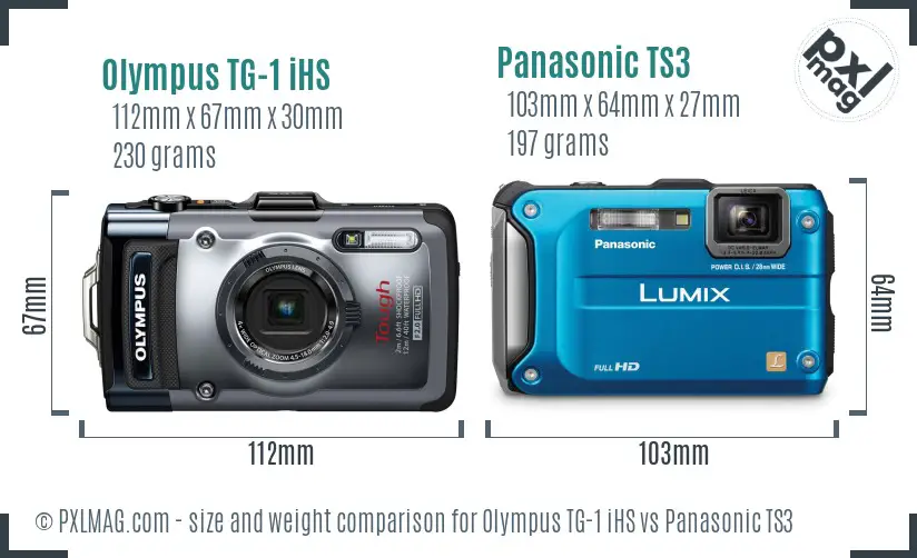 Olympus TG-1 iHS vs Panasonic TS3 size comparison