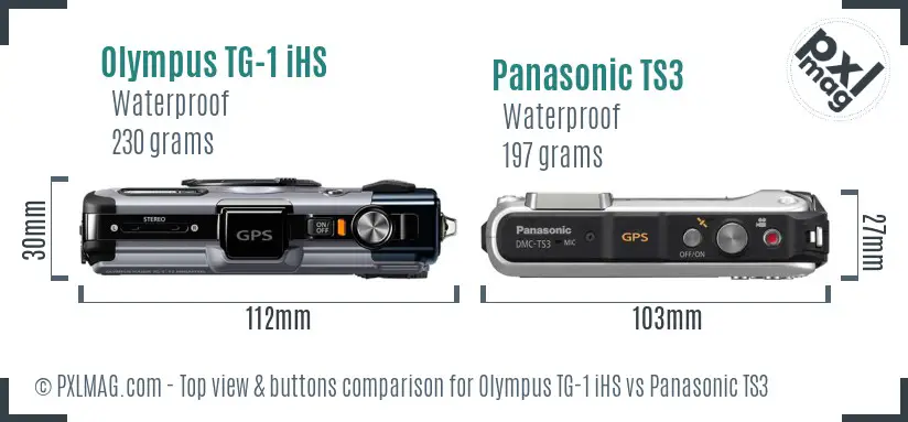 Olympus TG-1 iHS vs Panasonic TS3 top view buttons comparison