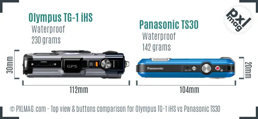 Olympus TG-1 iHS vs Panasonic TS30 top view buttons comparison