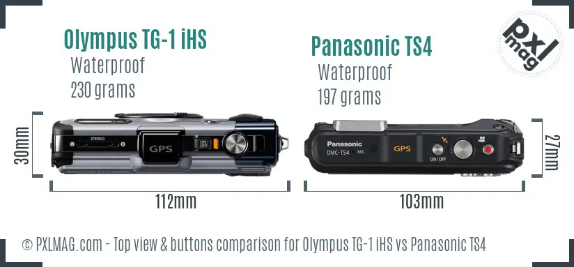 Olympus TG-1 iHS vs Panasonic TS4 top view buttons comparison