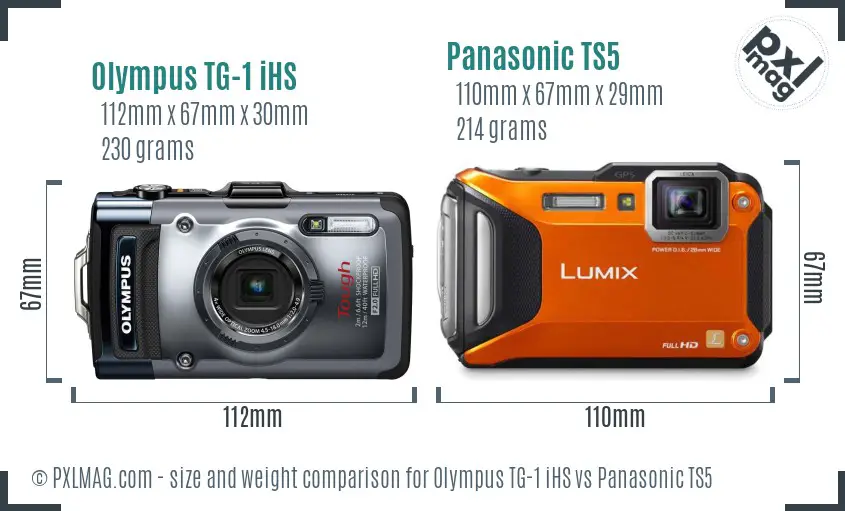 Olympus TG-1 iHS vs Panasonic TS5 size comparison