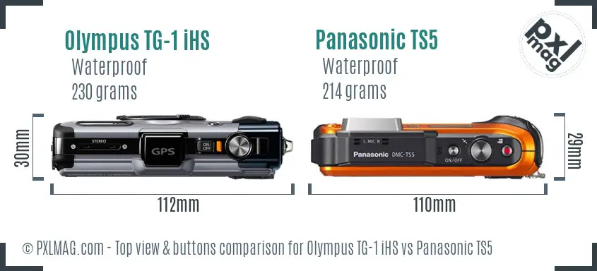 Olympus TG-1 iHS vs Panasonic TS5 top view buttons comparison