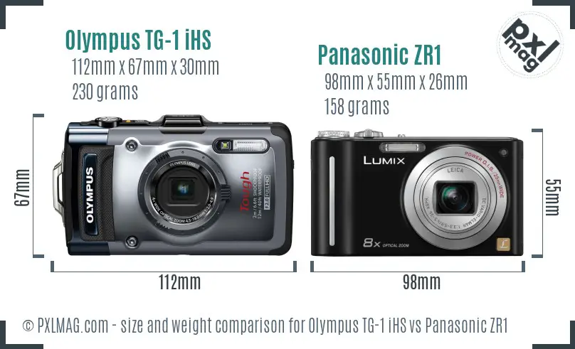 Olympus TG-1 iHS vs Panasonic ZR1 size comparison