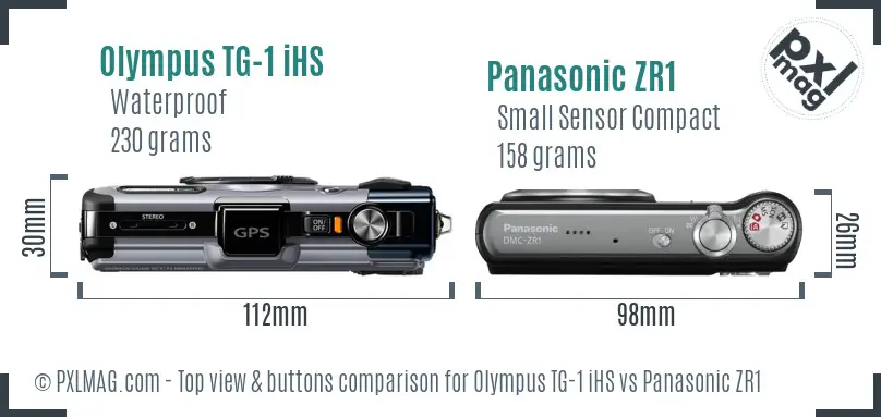 Olympus TG-1 iHS vs Panasonic ZR1 top view buttons comparison