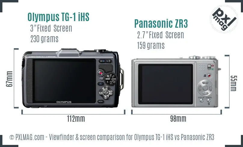 Olympus TG-1 iHS vs Panasonic ZR3 Screen and Viewfinder comparison