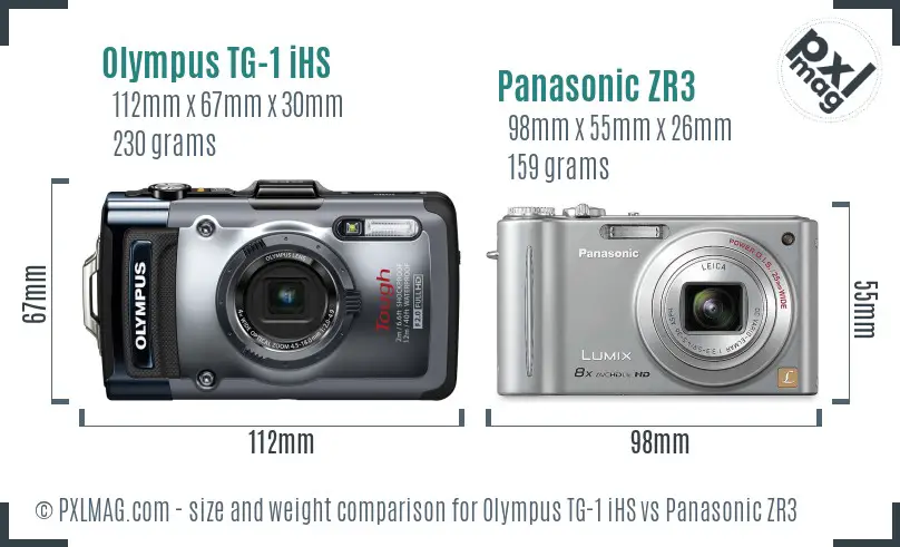 Olympus TG-1 iHS vs Panasonic ZR3 size comparison