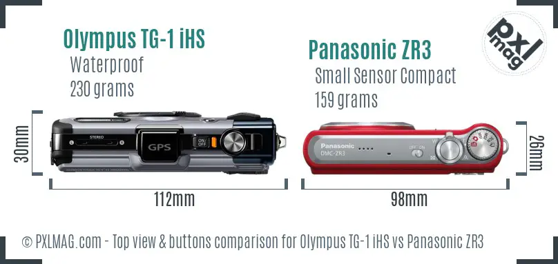 Olympus TG-1 iHS vs Panasonic ZR3 top view buttons comparison