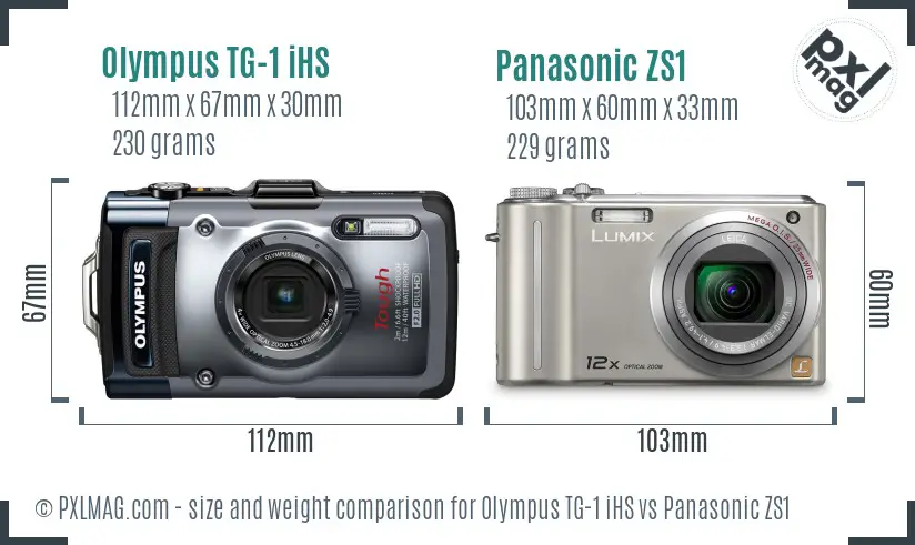 Olympus TG-1 iHS vs Panasonic ZS1 size comparison