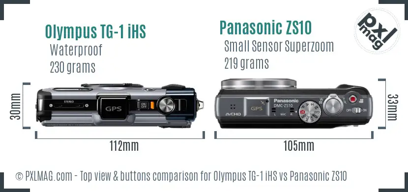 Olympus TG-1 iHS vs Panasonic ZS10 top view buttons comparison