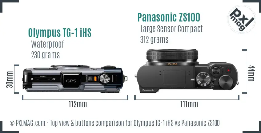 Olympus TG-1 iHS vs Panasonic ZS100 top view buttons comparison