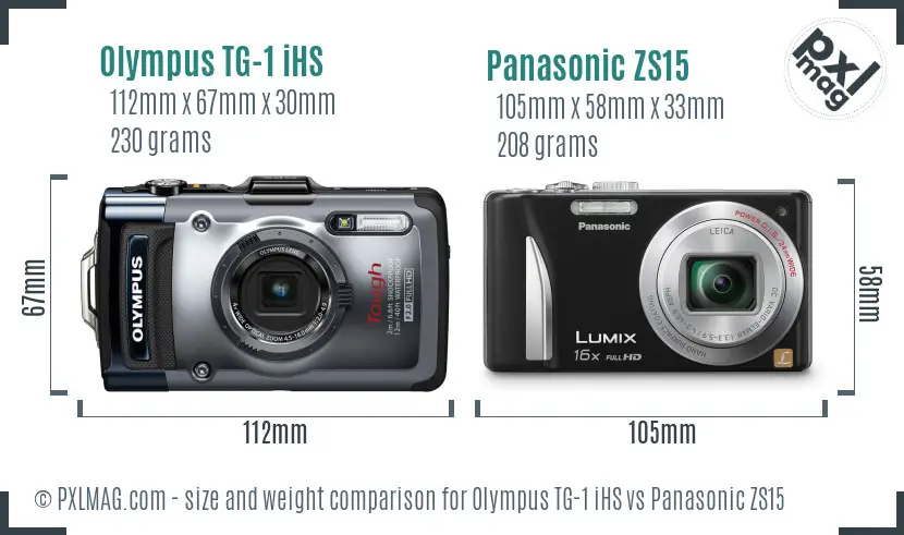 Olympus TG-1 iHS vs Panasonic ZS15 size comparison