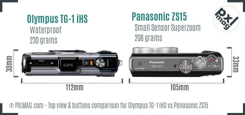 Olympus TG-1 iHS vs Panasonic ZS15 top view buttons comparison