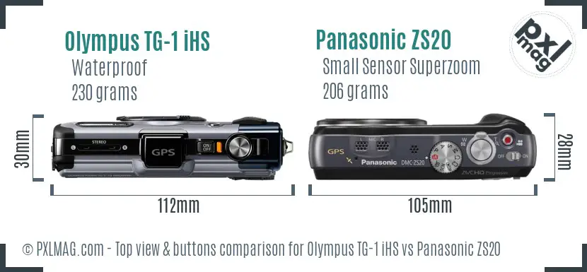 Olympus TG-1 iHS vs Panasonic ZS20 top view buttons comparison