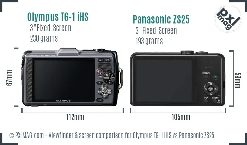 Olympus TG-1 iHS vs Panasonic ZS25 Screen and Viewfinder comparison