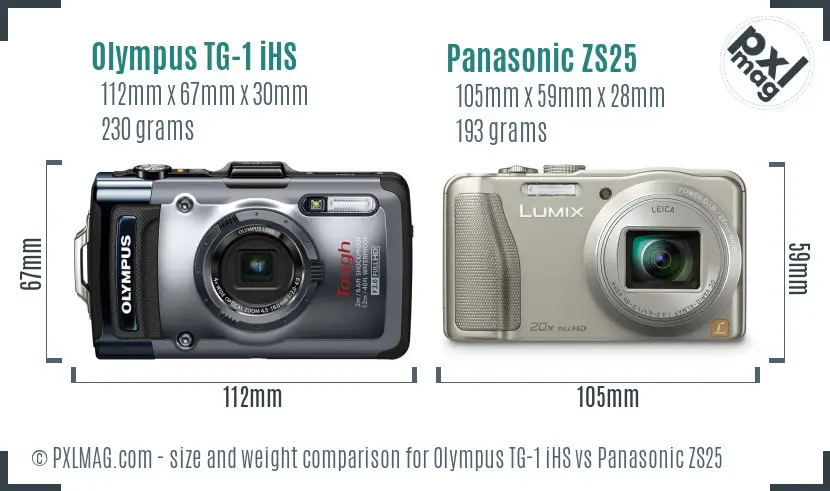 Olympus TG-1 iHS vs Panasonic ZS25 size comparison