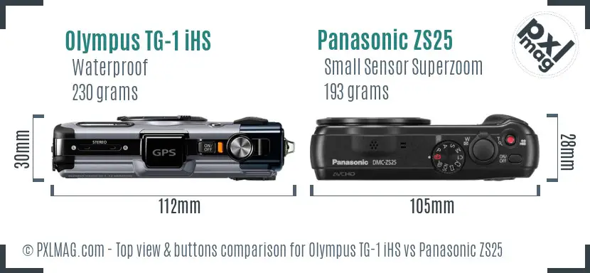 Olympus TG-1 iHS vs Panasonic ZS25 top view buttons comparison