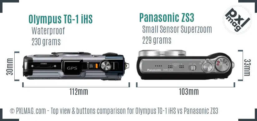Olympus TG-1 iHS vs Panasonic ZS3 top view buttons comparison