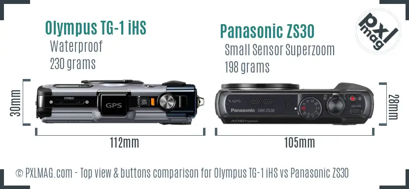 Olympus TG-1 iHS vs Panasonic ZS30 top view buttons comparison