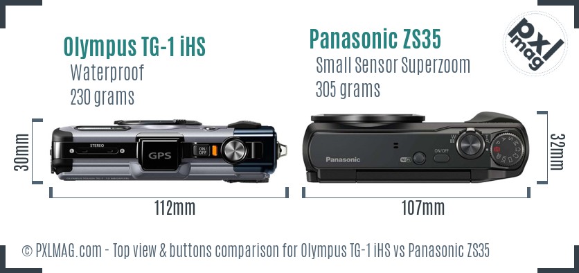 Olympus TG-1 iHS vs Panasonic ZS35 top view buttons comparison