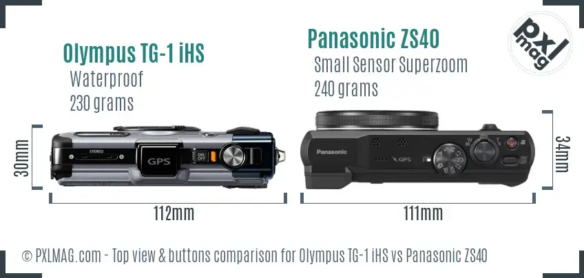 Olympus TG-1 iHS vs Panasonic ZS40 top view buttons comparison