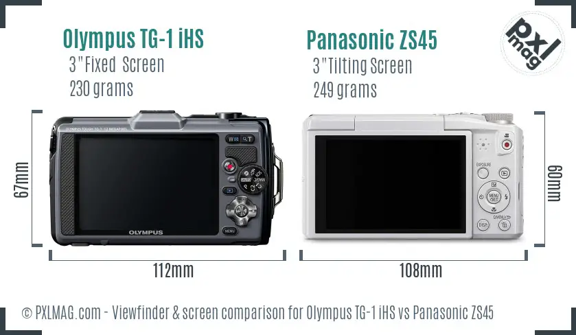 Olympus TG-1 iHS vs Panasonic ZS45 Screen and Viewfinder comparison