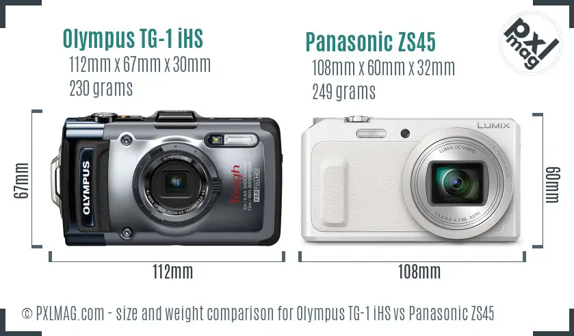 Olympus TG-1 iHS vs Panasonic ZS45 size comparison