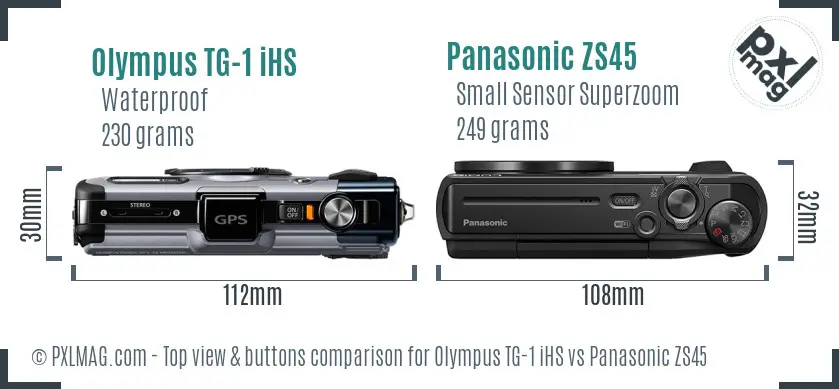 Olympus TG-1 iHS vs Panasonic ZS45 top view buttons comparison