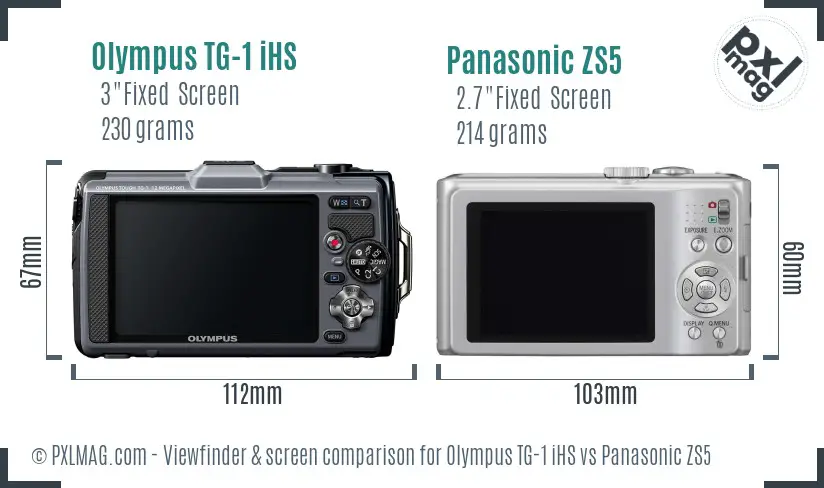 Olympus TG-1 iHS vs Panasonic ZS5 Screen and Viewfinder comparison