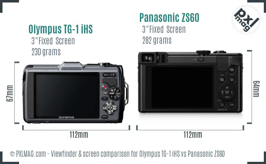 Olympus TG-1 iHS vs Panasonic ZS60 Screen and Viewfinder comparison