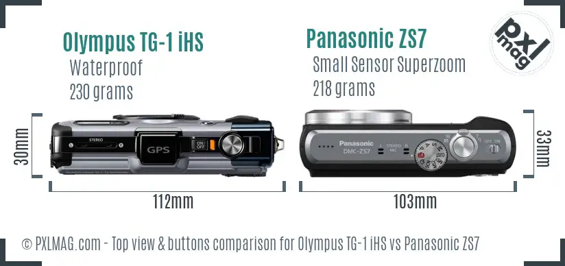 Olympus TG-1 iHS vs Panasonic ZS7 top view buttons comparison