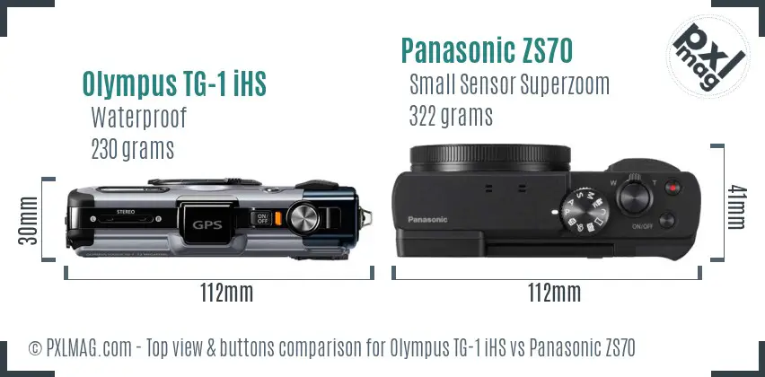 Olympus TG-1 iHS vs Panasonic ZS70 top view buttons comparison