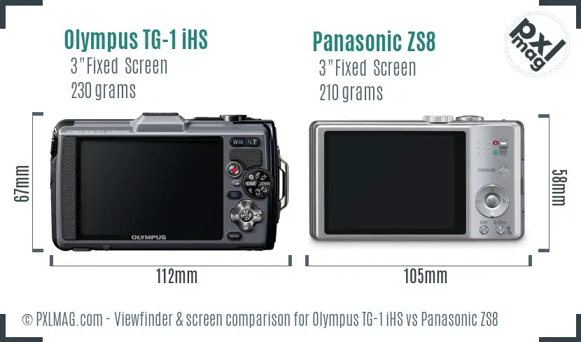 Olympus TG-1 iHS vs Panasonic ZS8 Screen and Viewfinder comparison