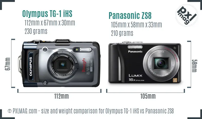 Olympus TG-1 iHS vs Panasonic ZS8 size comparison