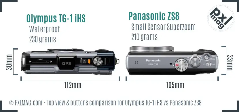 Olympus TG-1 iHS vs Panasonic ZS8 top view buttons comparison