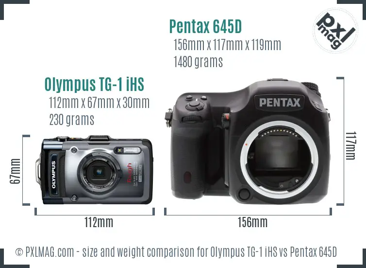 Olympus TG-1 iHS vs Pentax 645D size comparison