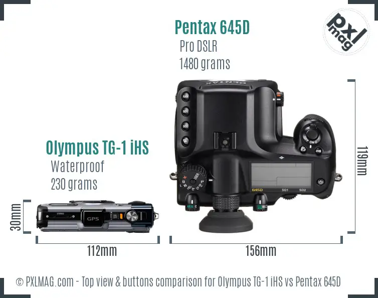 Olympus TG-1 iHS vs Pentax 645D top view buttons comparison