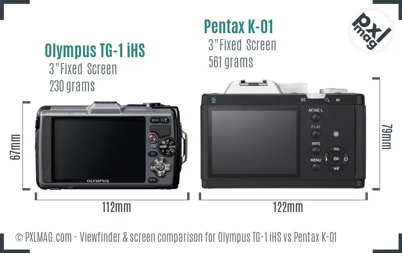 Olympus TG-1 iHS vs Pentax K-01 Screen and Viewfinder comparison