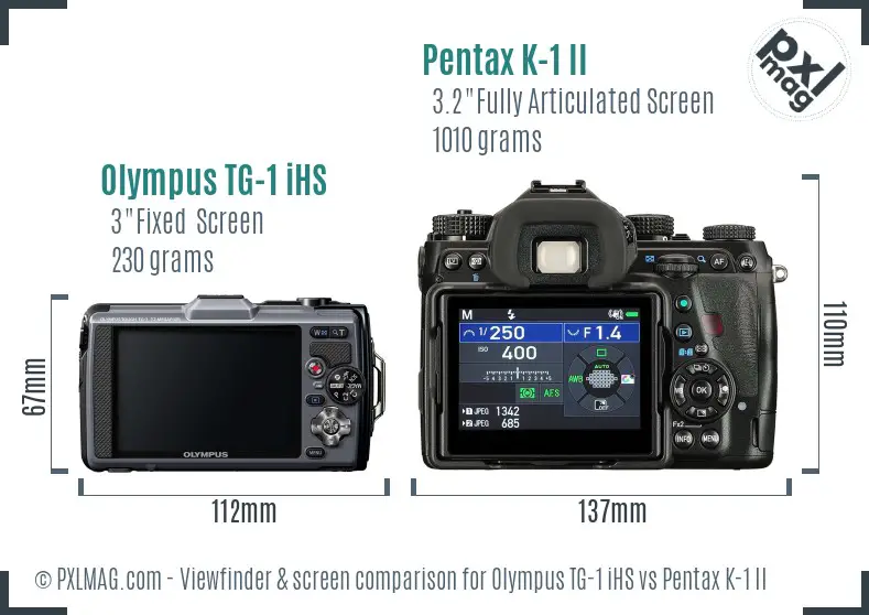 Olympus TG-1 iHS vs Pentax K-1 II Screen and Viewfinder comparison