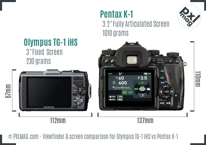 Olympus TG-1 iHS vs Pentax K-1 Screen and Viewfinder comparison