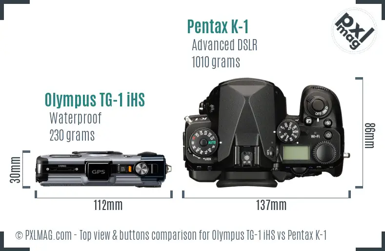 Olympus TG-1 iHS vs Pentax K-1 top view buttons comparison