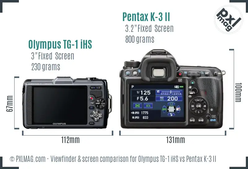 Olympus TG-1 iHS vs Pentax K-3 II Screen and Viewfinder comparison