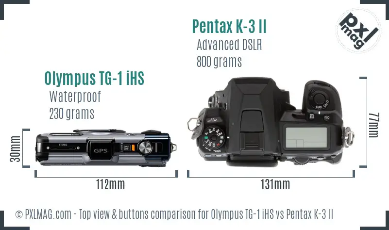 Olympus TG-1 iHS vs Pentax K-3 II top view buttons comparison