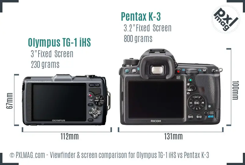 Olympus TG-1 iHS vs Pentax K-3 Screen and Viewfinder comparison