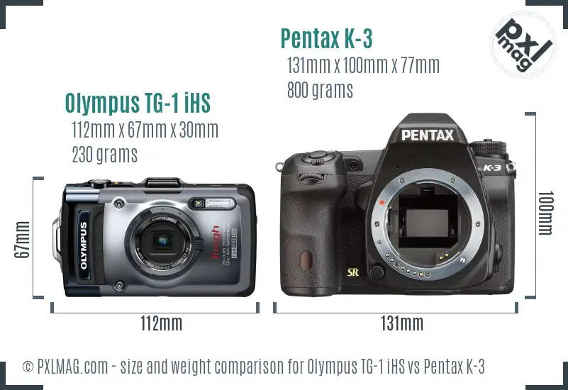 Olympus TG-1 iHS vs Pentax K-3 size comparison