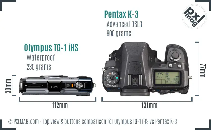 Olympus TG-1 iHS vs Pentax K-3 top view buttons comparison